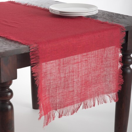 Saro Lifestyle SARO 20 x 70 in. Mari Sati Rectangular Fringed Jute Table Runner - Red JU209.R2070B